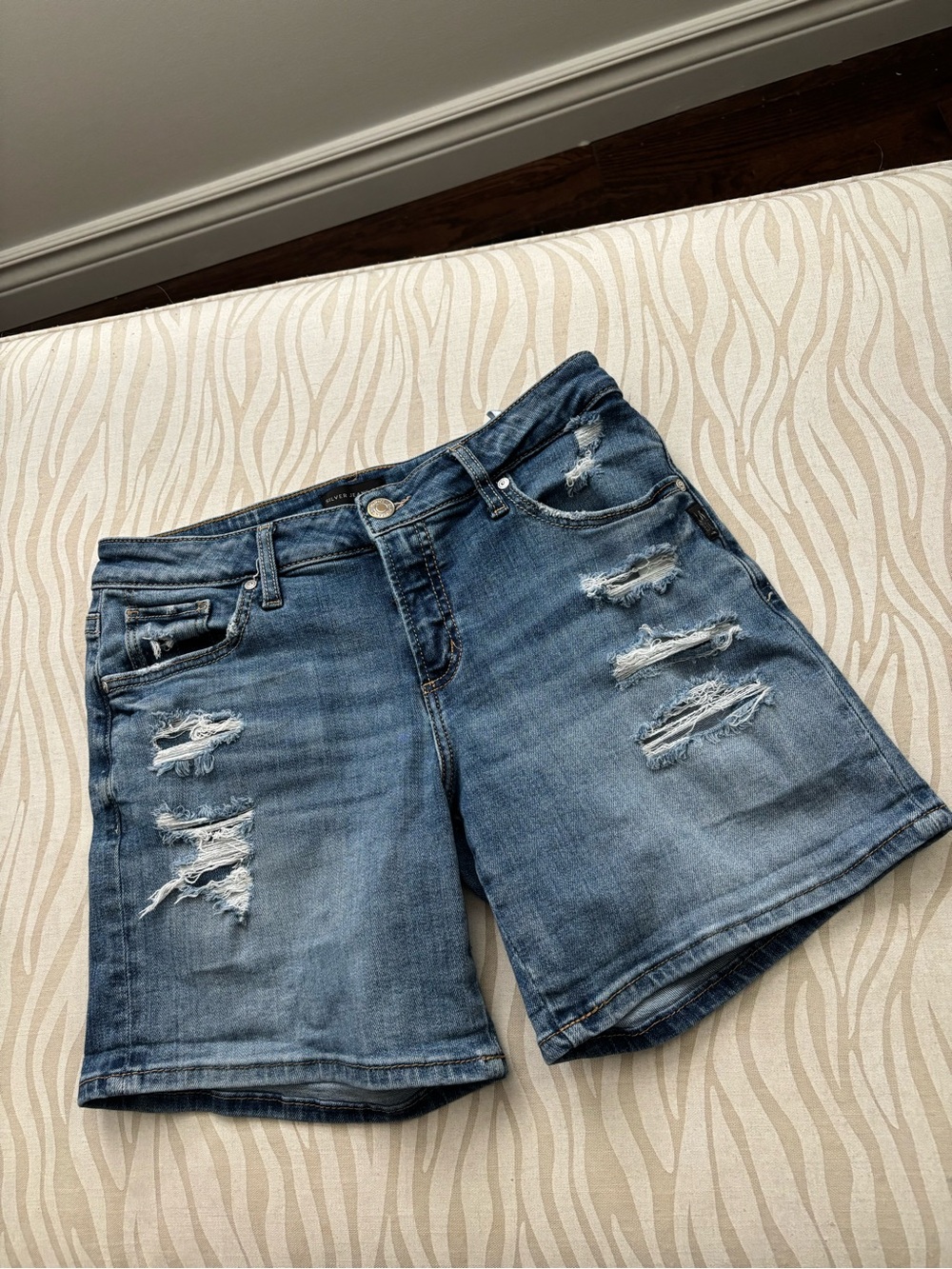 Silver Jeans Distressed Blue Denim Shorts